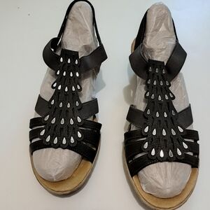 Reiker Gray Gem Wedge Strappy Sling Back Sandal Size 9 B1